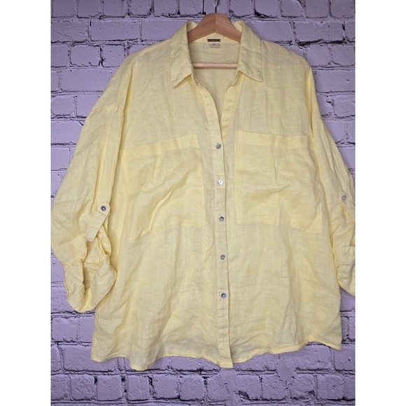 Magaschoni Tops - Magaschoni 100% Linen Yellow Oversized Resort Style Button Up Blouse Size Medium